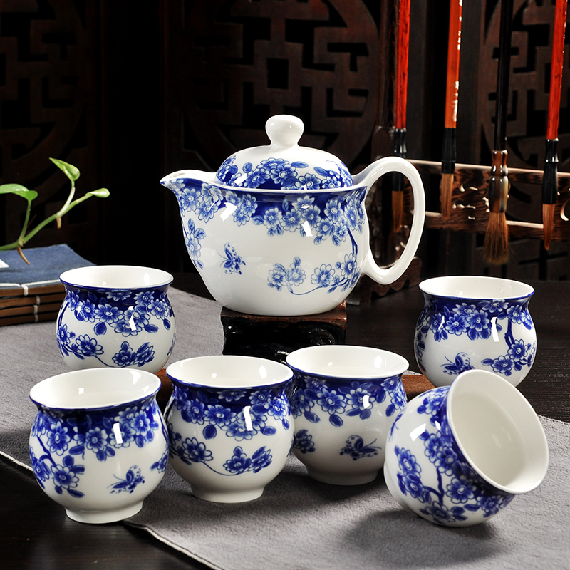 茶具套装特价整套陶瓷防烫双层杯功夫茶具中式青花瓷茶壶茶杯家用