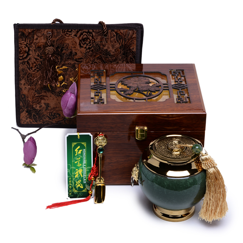 冰裂陶瓷茶叶罐 高档实木礼盒茶叶包装空盒红茶绿茶半斤装茶盒子